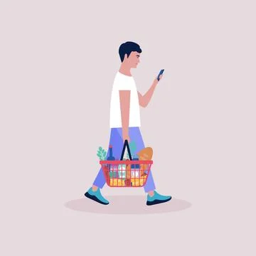Man with shopping basket Stock Illustration