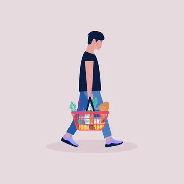 Man with shopping basket 스톡 일러스트