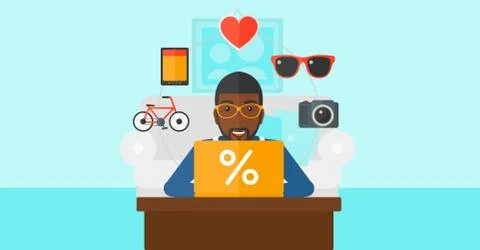 Man shopping online using his laptop Illustrazione stock