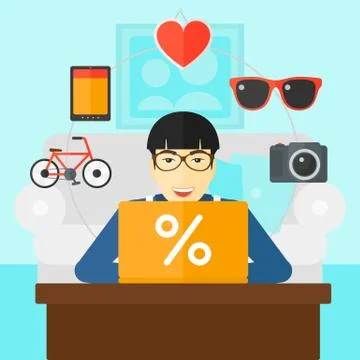 Man shopping online using his laptop Stock Illustration