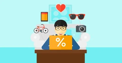 Man shopping online using his laptop 스톡 일러스트
