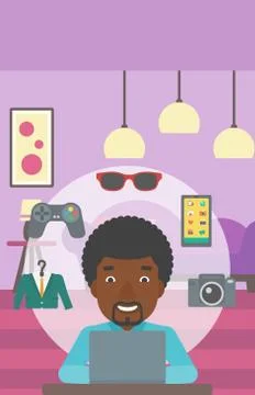 Man shopping online using his laptop Stock Illustration
