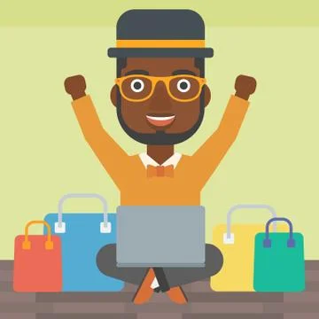 Man shopping online using his laptop Illustrazione stock