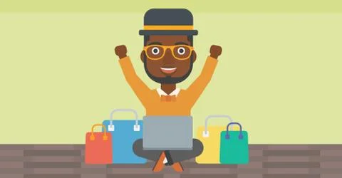 Man shopping online using his laptop Illustrazione stock