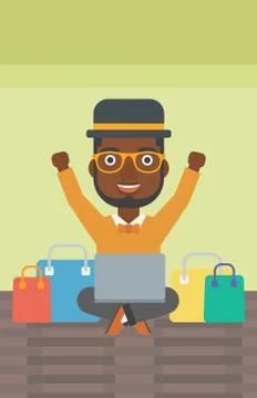 Man shopping online using his laptop Illustrazione stock