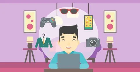 Man shopping online using his laptop Stock Illustration