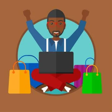 Man shopping online using his laptop Illustrazione stock