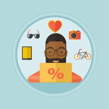 Man shopping online using his laptop Illustrazione stock
