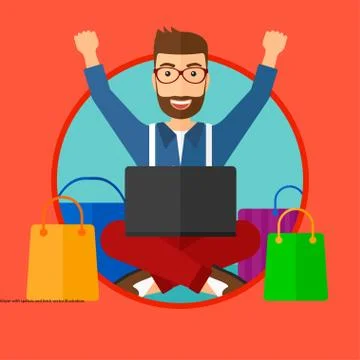 Man shopping online using his laptop. イラスト素材