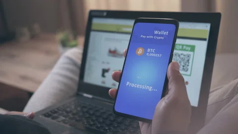 Man shopping online using QR code scan and mobile crypto wallet app Video stock 154006316