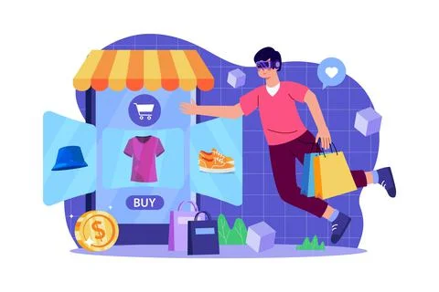 Man shopping using Metaverse technology Stock Illustration