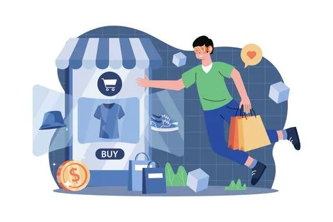 Man Shopping Using Metaverse Technology Ilustración de archivo
