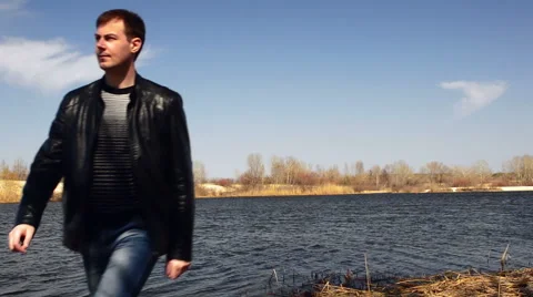 The man on the shore 動画素材 49195816