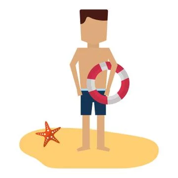 Man with short swimsuit float on the beach Illustrazione stock