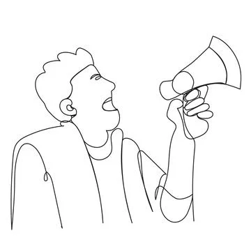 Man shouting into a megaphone hand drawn by one line on a white background... Stock Illustration
