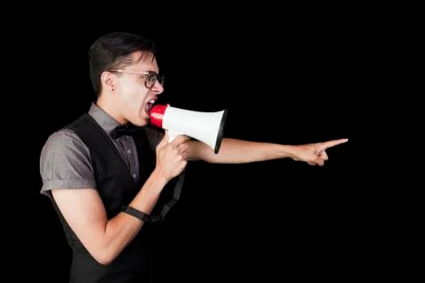 Man shouting in megaphone Stock Photos