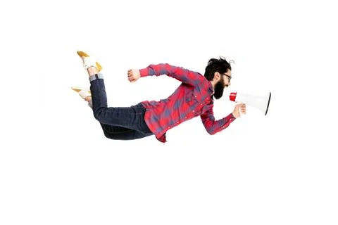 Man shouting in megaphone Foto stock