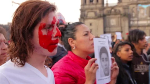Man shouting slogans in a march protest for the students disappeared in Guerrero Stock Footage 44324677