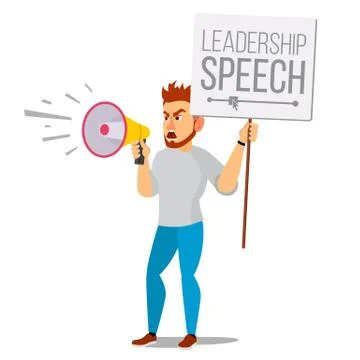 Man Shouting Through Loud Speaker Vector. Leadership Speech. Signs Of Stock Illustration