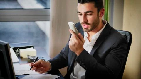 Man shouting while having phone talk Stock Photos