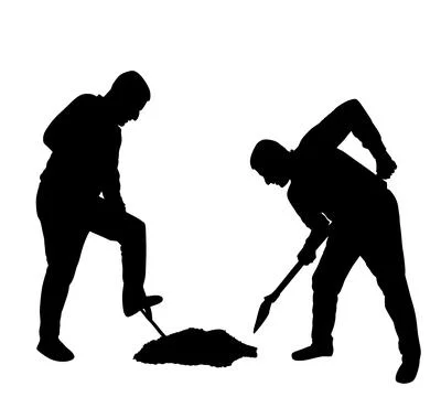 Man with shovel working in garden vector silhouette Stock Illustration