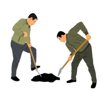 Man with shovel working in garden vector illustration Stock Illustration