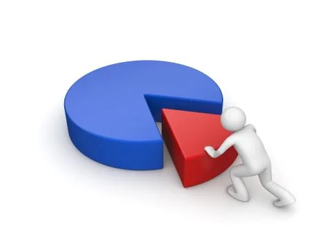 Man shoves segment into pie chart (3d business isolated characters) Stock Illustration
