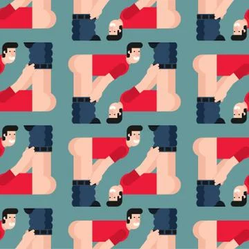 Man show ass pattern seamless. Kiss my ass background. guy took off his pants Illustrazione stock