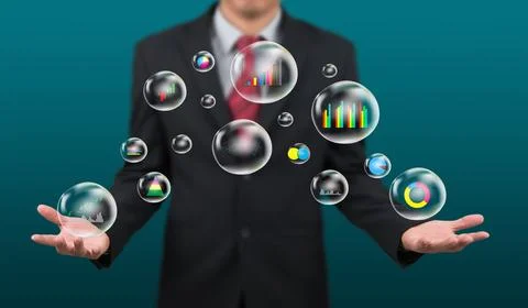Man show business graph in bubble Stock Photos