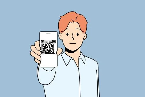 Man show QR code on cellphone Stock Illustration