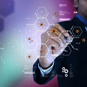 Man showing 3d virus with molecules Stock Illustration