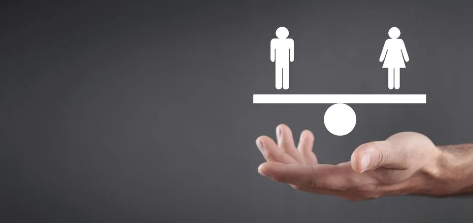 Man showing balance scale. Man and Woman Stock Photos