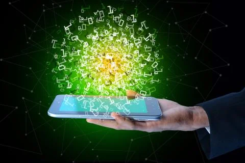 Man showing the binary digits with tablet computer イラスト素材