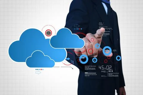 Man showing cloud technology with gear Stock Illustration