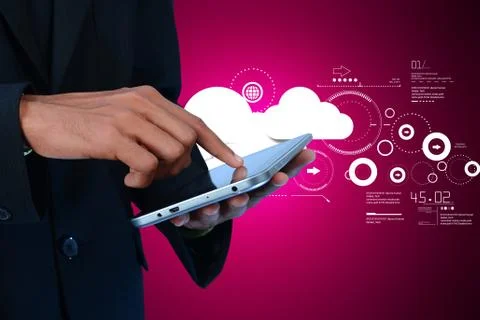Man showing cloud technology Stock Illustration