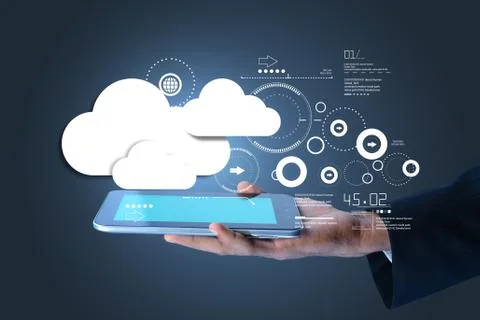 Man showing cloud technology Stock Illustration