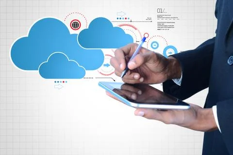 Man showing cloud technology Stock Illustration