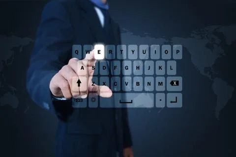 Man showing computer keys Illustrazione stock