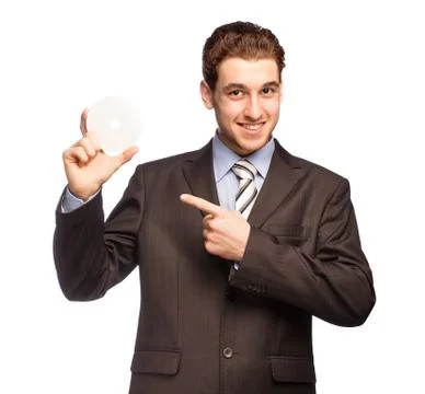 Man showing to disk Stock Photos