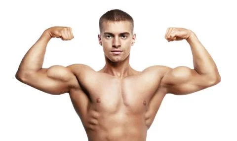 Man showing double biceps Stock Photos