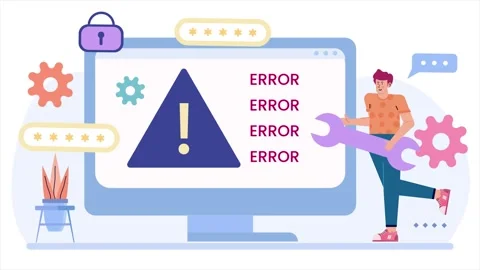 A man showing error text on computer screen illustration business animated video Stock Footage 292852977