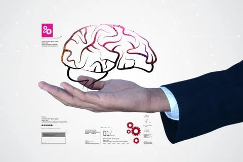 Man showing  human brain Stock Illustration