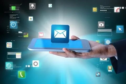 Man showing  the  message icon in digital tablet Stock Illustration