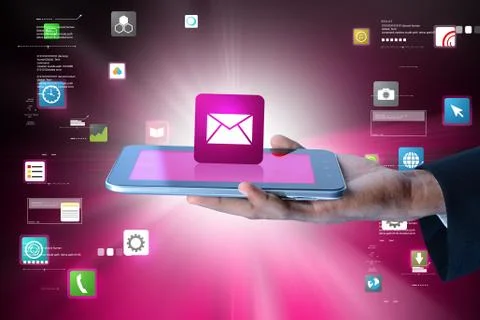 Man showing  the  message icon in digital tablet Stock Illustration