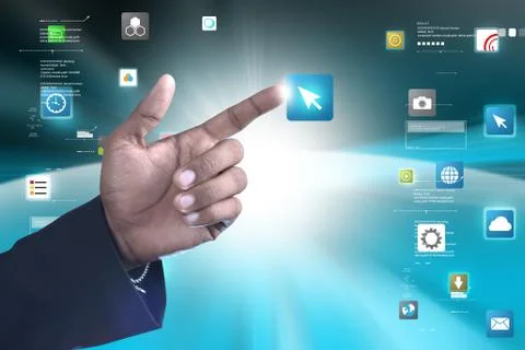 Man showing mobile apps Stock Illustration