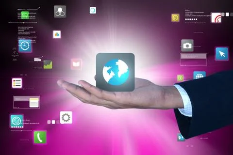 Man showing mobile apps Stock Illustration