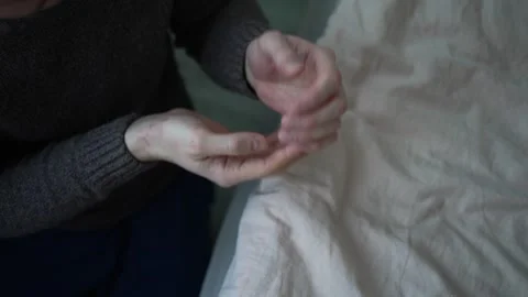 Man showing multiple bleeding scratches and wounds on her hands after a cat Stock Footage 323388701