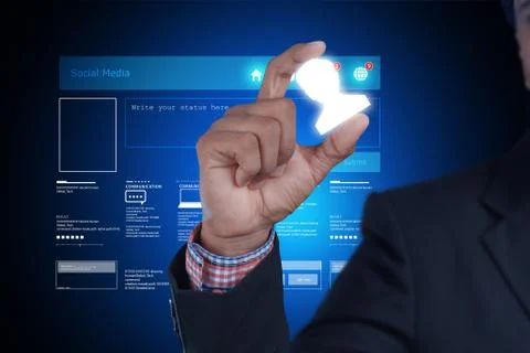 Man showing networking with virtual display Stock Illustration