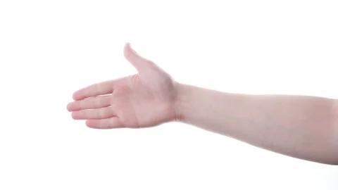 Man showing open palm of hands over white screen Stock Footage 235309749