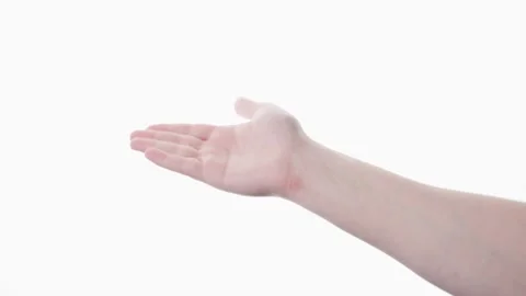 Man showing open palm of hands over white screen Stock Footage 235309928